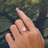 Unique Pear Cut Halo Moissanite Engagement Ring Bezel Cluster Ring